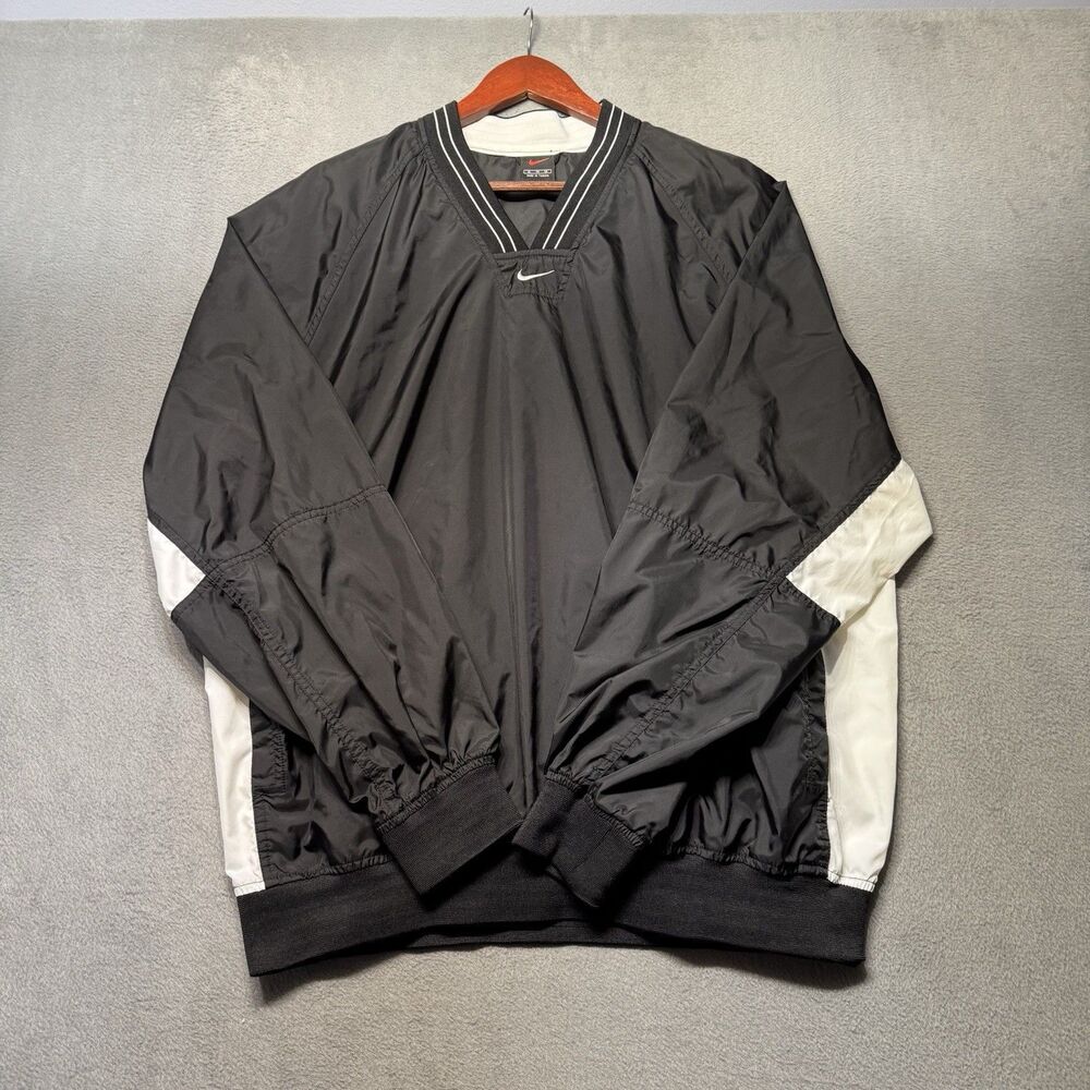 Nike Mens XL Pullover Windbreaker Black White V Neck Athletic Jacket Vintage